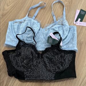 Elegant Lace Bralette Set - Blue and Black
